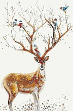 Charger l&#39;image dans la galerie, peinture par numéros | Oiseaux et Cerf | animaux complexe oiseaux rennes et biches | FiguredArt