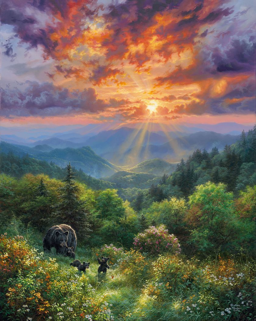 Peinture par numéros Ours et coucher de soleil | Figured'Art complexe paysages animaux ours nouveautés