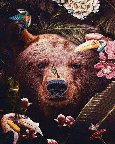 peinture par numéros | Ours Oiseaux et Papillons | nouveautés animaux ours complexe | FiguredArt