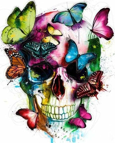peinture par numéros | Papillons Colorés et Crâne | animaux facile papillons | FiguredArt