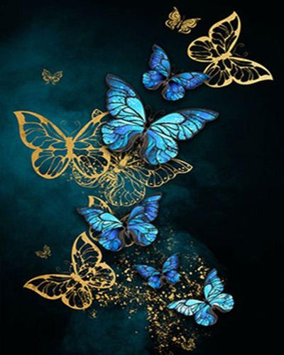 peinture par numéros | Papillons féériques bleus et dorés | nouveautés animaux papillons intermédiaire | FiguredArt