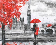 Charger l&#39;image dans la galerie, peinture par numéros | Parapluie rouge à Londres | complexe romantique ville | FiguredArt
