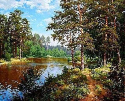 peinture par numéros | Paysage forestier et Etang | complexe paysages | FiguredArt