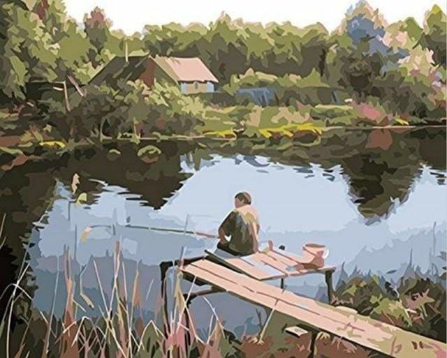 peinture par numéros | Pêcheur sur la Rivière | facile paysages | FiguredArt