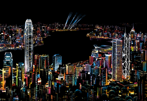 peinture à gratter | Peinture à gratter - Hong Kong la Nuit | Format A3 (29.7x42cm) - FiguredArt