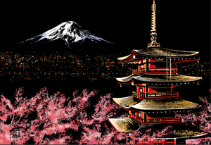 peinture à gratter | Peinture à gratter - Mont Fuji au Japon | Format A3 (29.7x42cm) - FiguredArt