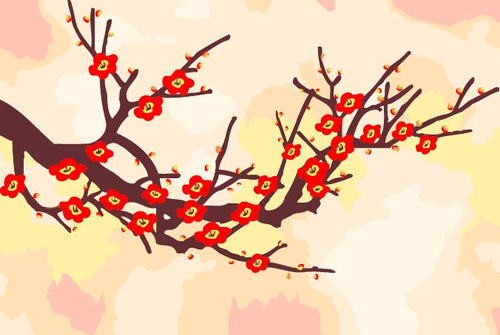 Peinture par numéros Enfants | Branche aux fleurs rouges | Figured'Art