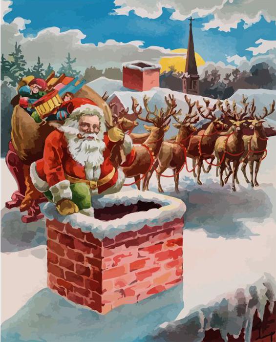 peinture par numéros | Père Noël dans la Cheminée | Intermédiaire, Noël | FiguredArt