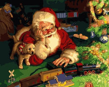 Charger l&#39;image dans la galerie, peinture par numéros | Père Noël et Chiot | animaux chiens facile Noël | FiguredArt