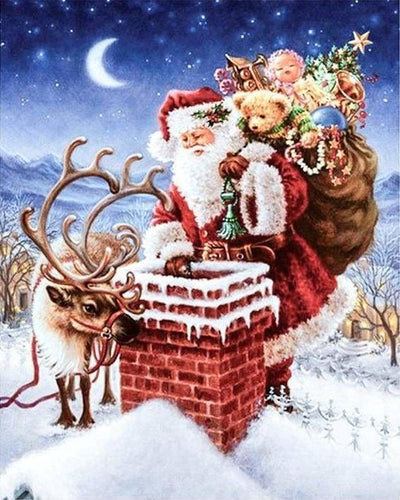 peinture par numéros | Père Noël près de la Cheminée | animaux complexe Noël rennes et biches | FiguredArt