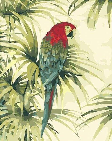 peinture par numéros | Perroquet et Plante verte | animaux fleurs intermédiaire oiseaux perroquets | FiguredArt