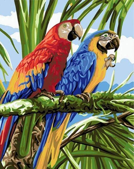 peinture par numéros | Perroquets sous les tropiques | animaux facile oiseaux perroquets | FiguredArt