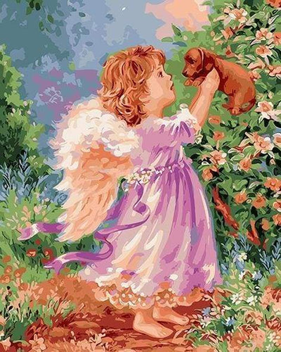 peinture par numéros | Petit Ange et chiot | animaux chiens intermédiaire nouveautés religion | FiguredArt