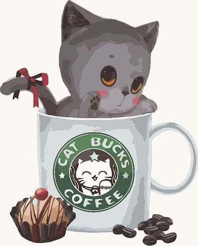 peinture par numéros | Petit Chaton dans un Mug | animaux chats cuisine facile | FiguredArt