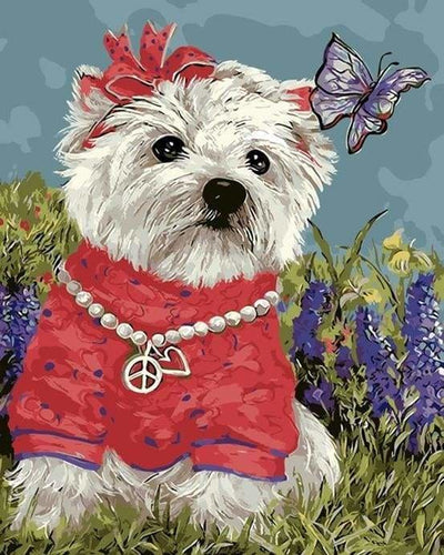 peinture par numéros | Petit Chien et Papillon | animaux intermédiaire | FiguredArt