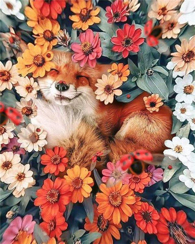 peinture par numéros | Petit Renard caché dans les Fleurs | nouveautés fleurs animaux renards complexe | FiguredArt