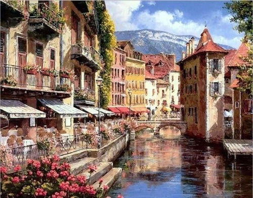 peinture par numéros | Petit Village de Montagne | complexe paysages ville | FiguredArt