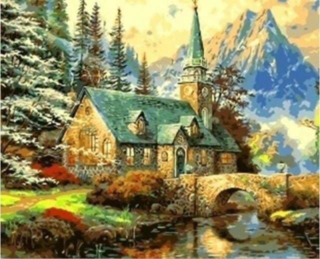 peinture par numéros | Petite Eglise de Montagne | complexe paysages | FiguredArt