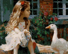 Charger l&#39;image dans la galerie, peinture par numéros | Petite Fille et Canard | animaux canards intermédiaire oiseaux | FiguredArt