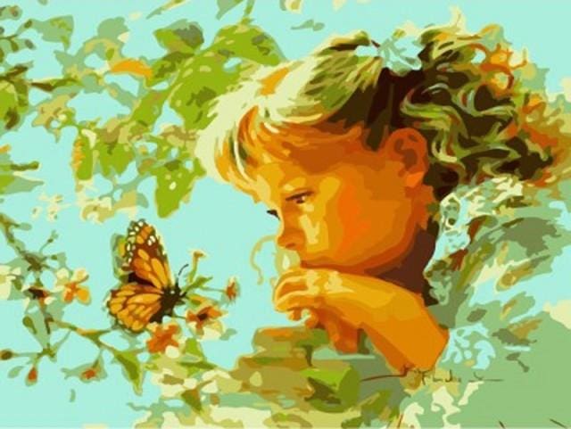 peinture par numéros | Petite Fille et Papillon | animaux facile papillons portrait | FiguredArt