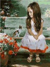 Charger l&#39;image dans la galerie, peinture par numéros | Petite Fille et son Chat | animaux chats complexe fleurs portrait | FiguredArt