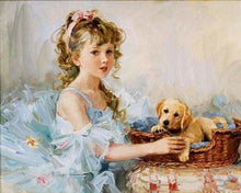 Charger l&#39;image dans la galerie, peinture par numéros | Petite Fille et son Chiot | animaux chiens intermédiaire portrait romantique | FiguredArt