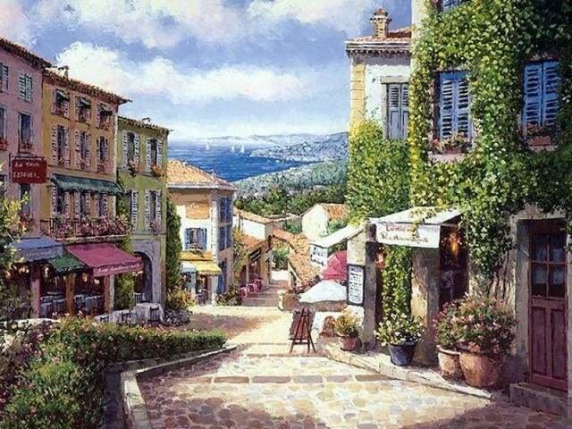peinture par numéros | Petite Rue de Village Méditerranéen | complexe paysages | FiguredArt