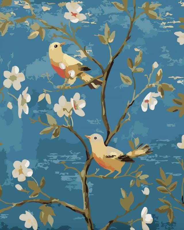 peinture par numéros | Petits Oiseaux sur une Branche | animaux facile fleurs oiseaux | FiguredArt