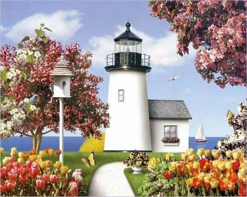 peinture par numéros | Phare au Printemps | complexe paysages | FiguredArt