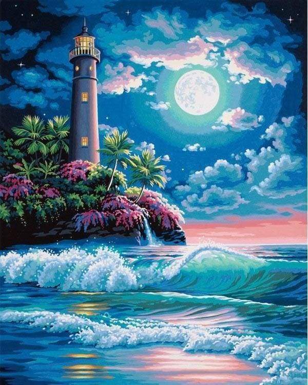 Peinture Par Numéros Adultes - Peintures à Faire Soi-même - Pleine Lune - Paysage Peinture Par Numéros Adultes - Peintures à Faire Soi-même - Pleine Lune - Paysage