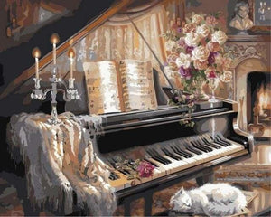 peinture par numéros | Piano au salon | intermédiaire musique | FiguredArt