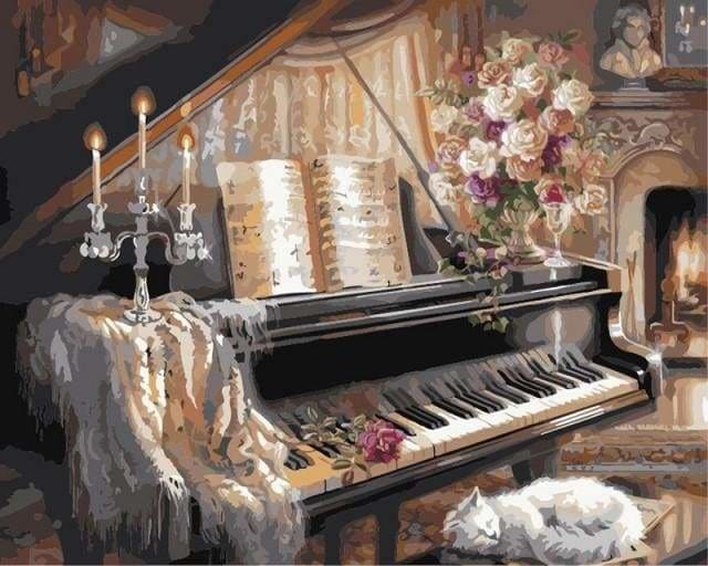 peinture par numéros | Piano au salon | intermédiaire musique | FiguredArt