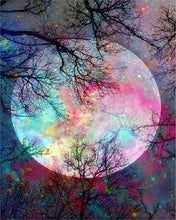 Charger l&#39;image dans la galerie, peinture par numéros | Pleine Lune aux reflets multicolores | arbres complexe paysages | FiguredArt