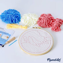 Charger l&#39;image dans la galerie, Punch Needle Fleurs sur fond bleu et rose