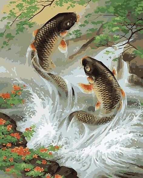 peinture par numéros | Poissons dans la Rivière | animaux fleurs intermédiaire poissons | FiguredArt