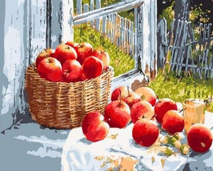 peinture par numéros | Pommes rouges près de la Fenêtre | cuisine intermédiaire | FiguredArt