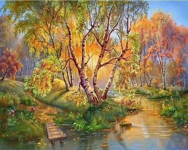 Peinture Par Numéros Maison Forestière Bord De Rivière Avec Cadre En Bois - ART NAPI