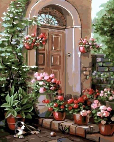 peinture par numéros | Porche fleuri | fleurs intermédiaire | FiguredArt