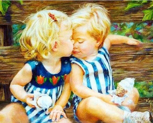 peinture par numéros | Premier Baiser dEnfants | complexe portrait | FiguredArt