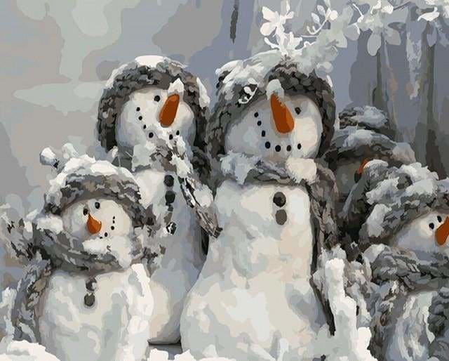 peinture par numéros | Quatre bonhommes de neige de Noël | facile Noël | FiguredArt