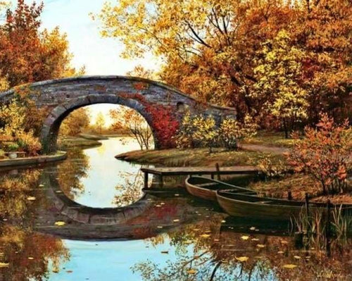 peinture par numéros | Reflet du Pont dans lEau | complexe paysages | FiguredArt