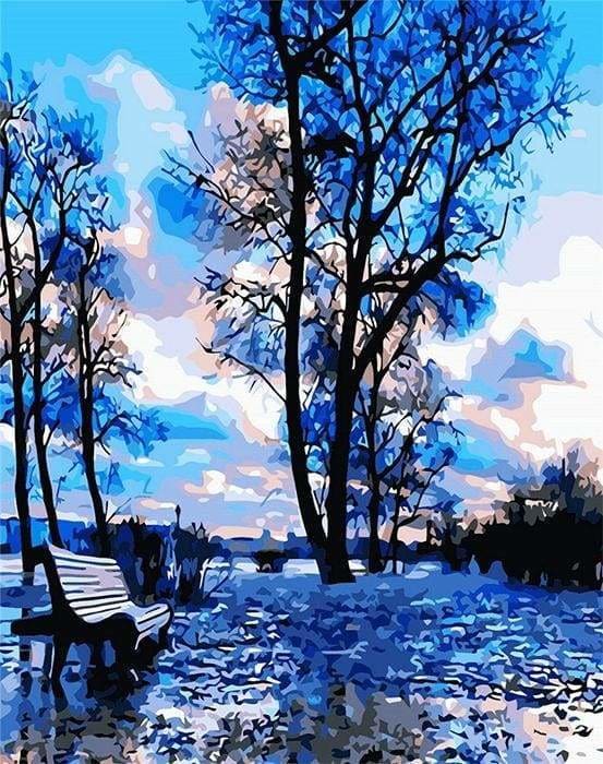 peinture par numéros | Reflets bleus dans les Arbres | arbres facile paysages | FiguredArt