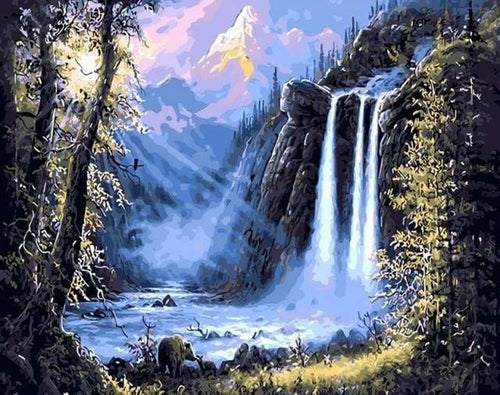 peinture par numéros | Reflets du Soleil sur la Cascade | complexe paysages | FiguredArt
