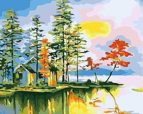 peinture par numéros | Refuge au bord de lEau | facile paysages | FiguredArt