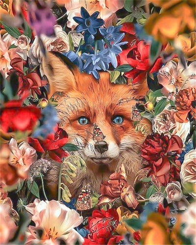 peinture par numéros | Renard dans les Fleurs | nouveautés fleurs animaux renards complexe | FiguredArt