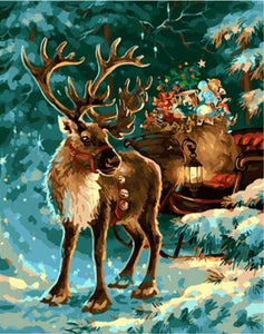 peinture par numéros | Renne de Noël | animaux intermédiaire Noël rennes et biches | FiguredArt