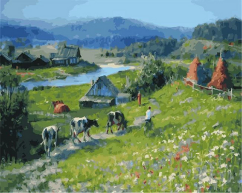 peinture par numéros | Retour du Troupeau | complexe, paysages | FiguredArt