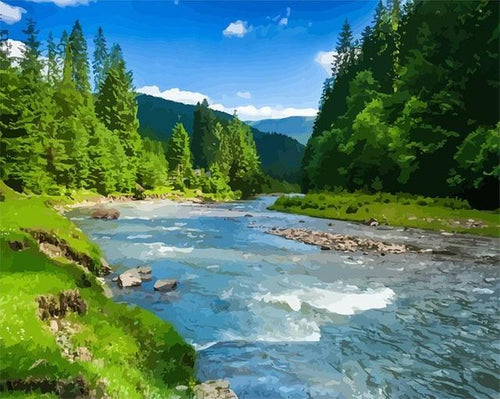 peinture par numéros | Rivière en forêt | Complexe, paysages | FiguredArt