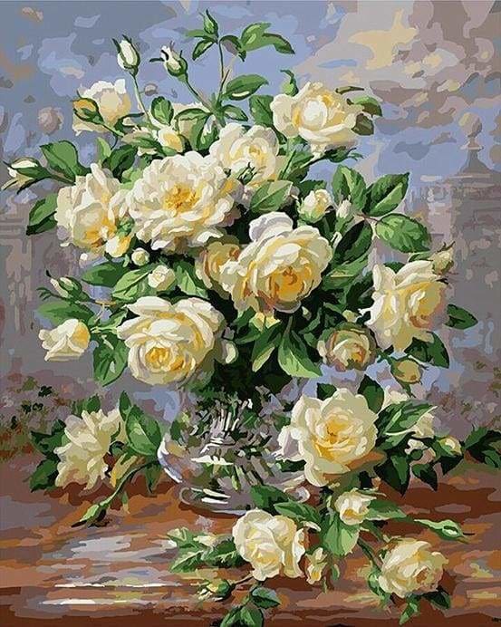 peinture par numéros | Roses blanches | complexe fleurs | FiguredArt