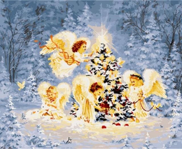peinture par numéros | Sapin de Noël et petits Anges | arbres intermédiaire Noël | FiguredArt